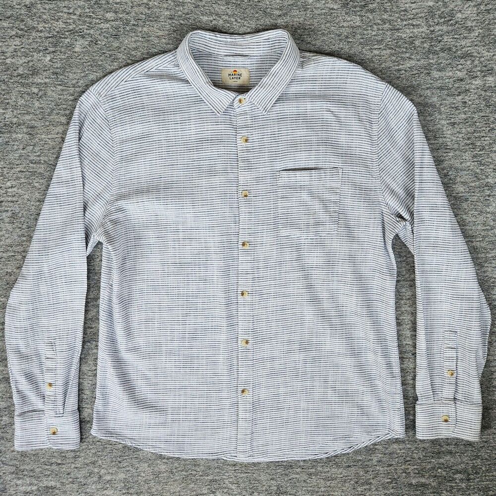 $138 Marine Layer Blue Horizontal Stripe Stretch Selvage L/S Shirt Men's Large